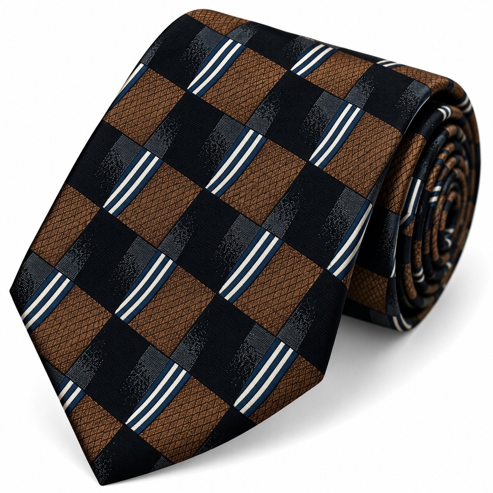 Stafford Executive Men's Necktie Brown Black Plaid 100% Silk W3.5